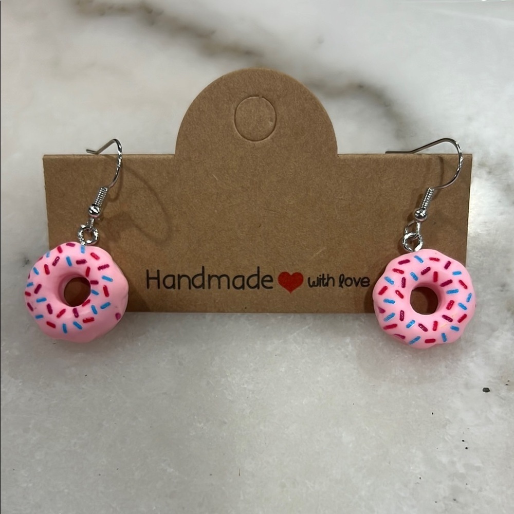 3/$30 Charming Pink Donut Earrings with Sprinkles